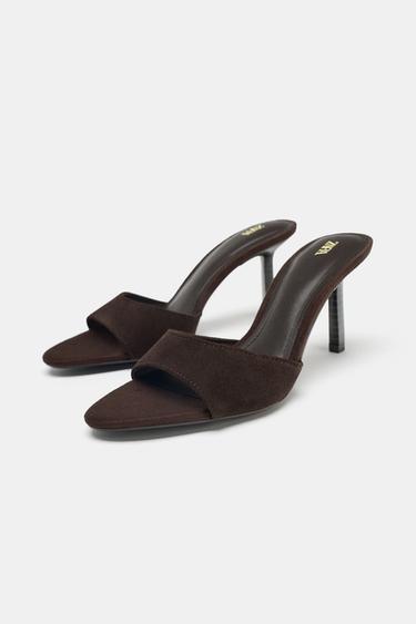SPLIT SUEDE HIGH-HEEL SANDALS - Chocolate by Zara - Image 3