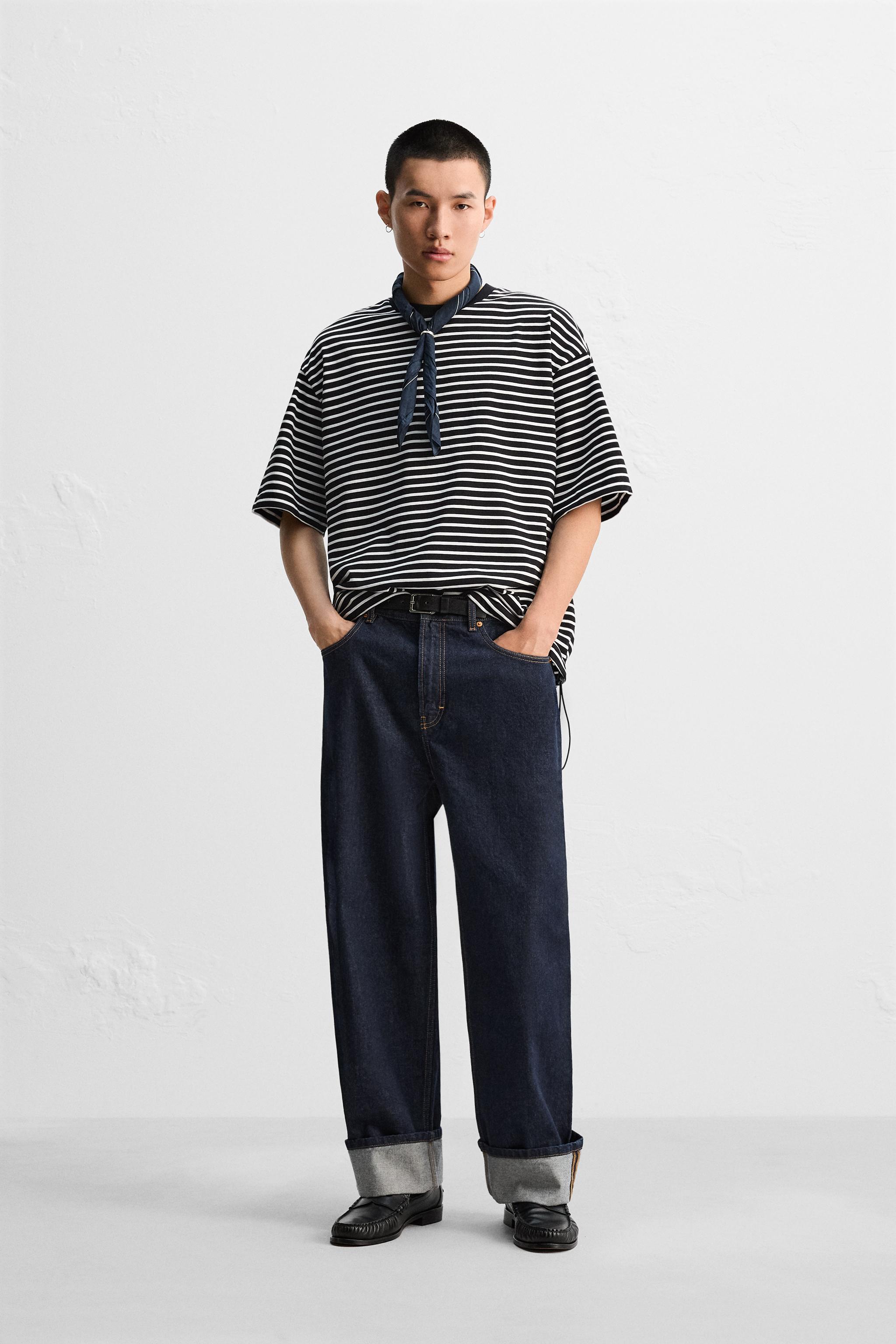 ストライプ柄ジャカードTシャツ - ホワイト | ZARA Japan / 日本