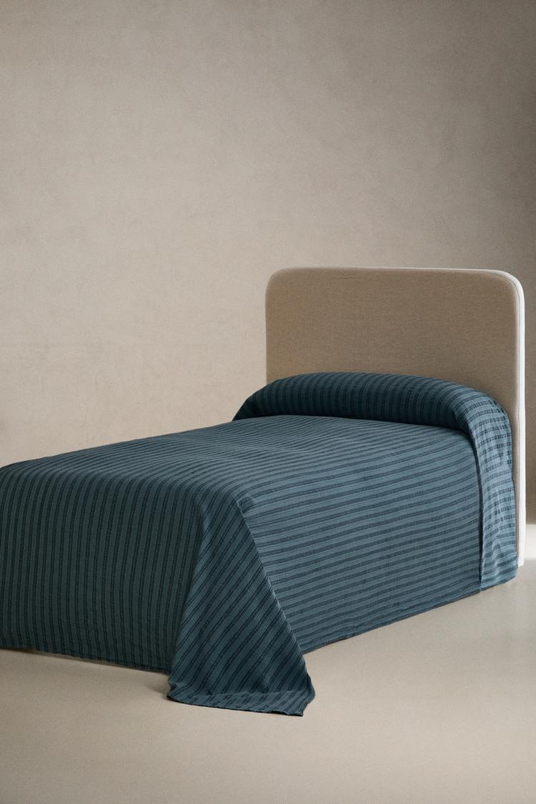 KIDS' TEXTURED STRIPED BEDSPREAD — Blue