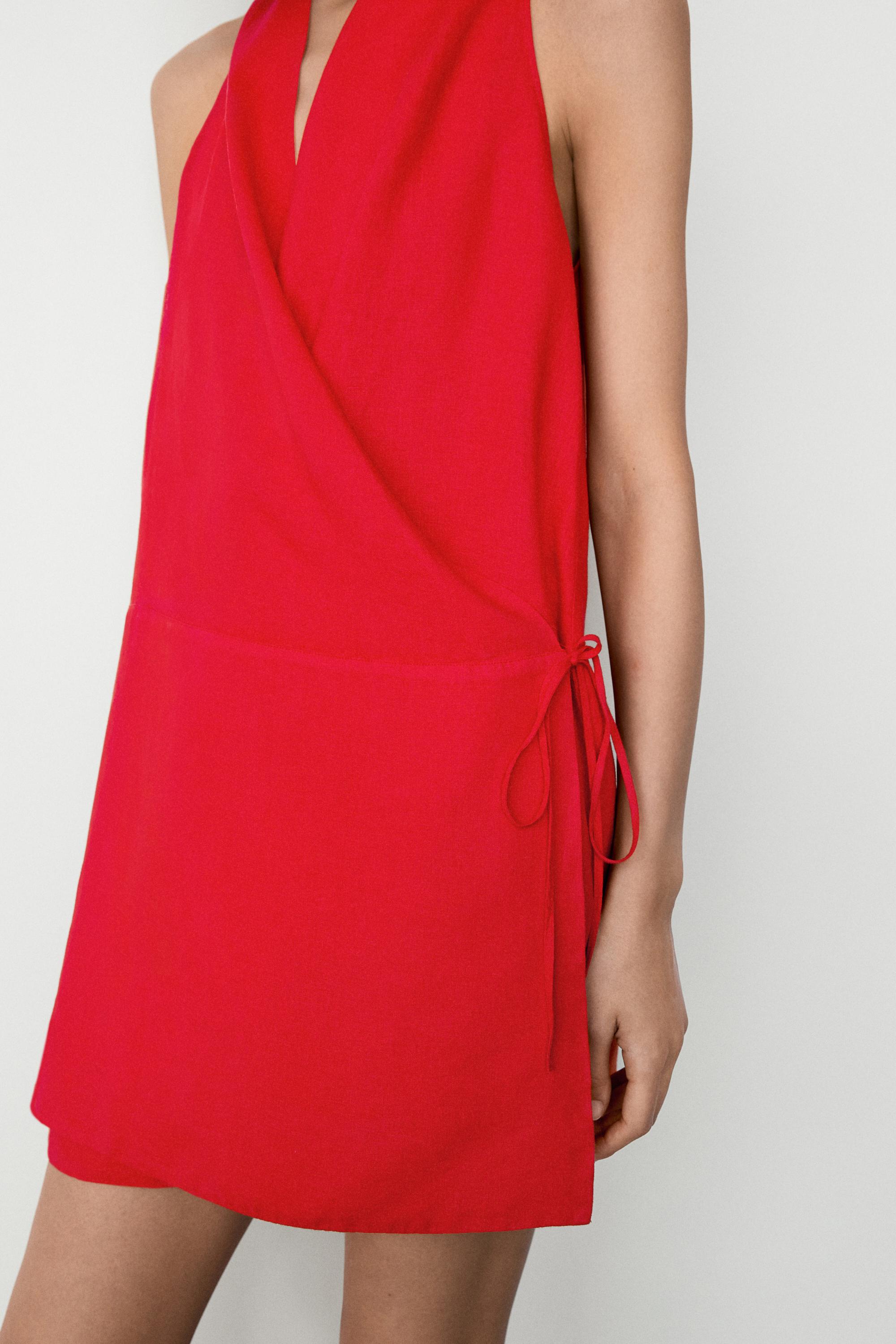 100% linen surplice mini dress