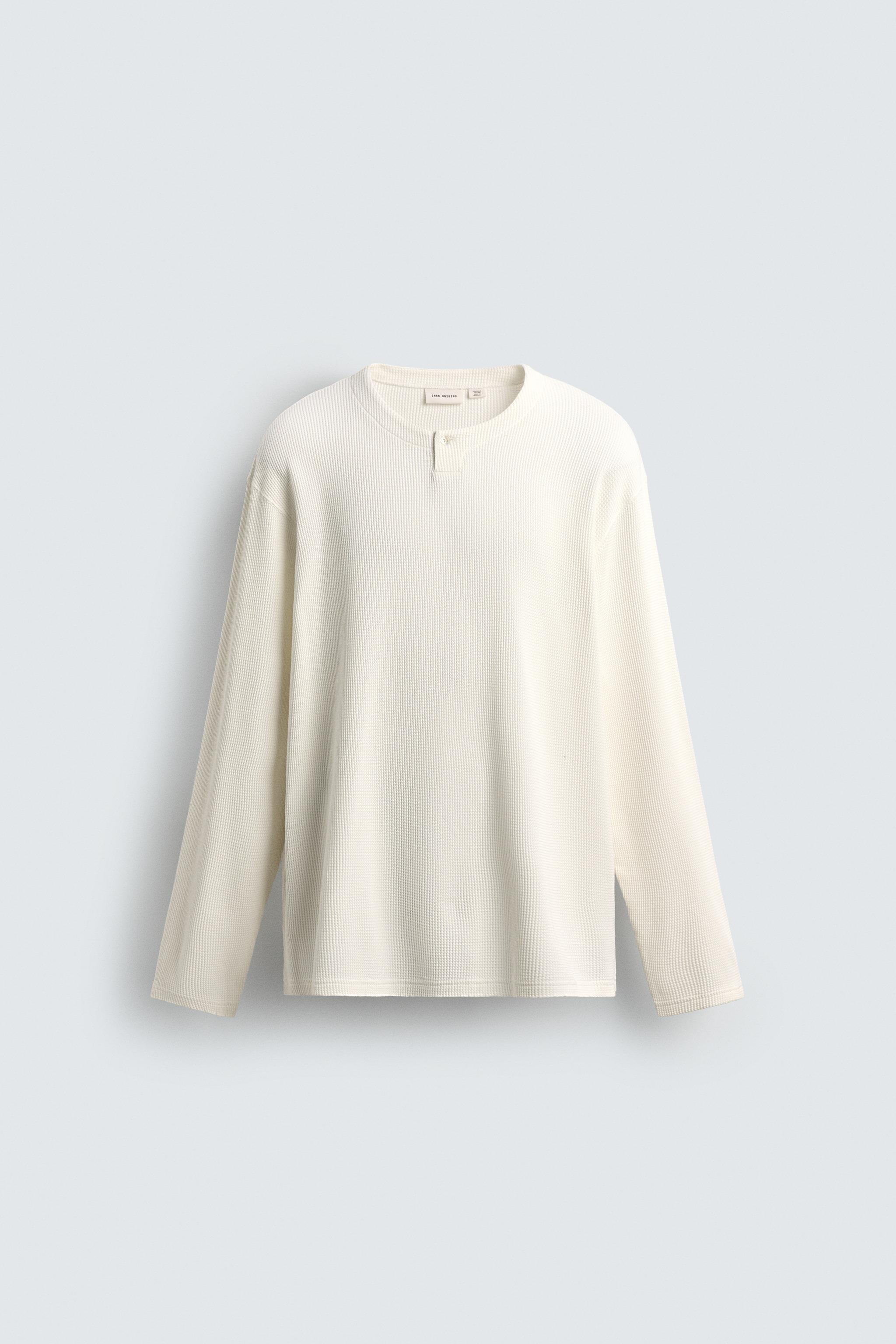 ワッフルニットヘンリーネックTシャツ - オフホワイト | ZARA Japan