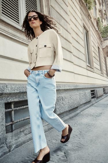 LINEN BLEND CROPPED JACKET - Light beige by Zara