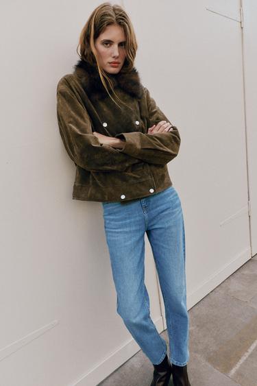 100% LEATHER JACKET WITH FAUX FUR COLLAR — Dark brown 2