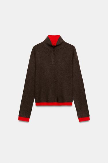 SUÉTER DE TRICÔ CONTRASTANTE - Marrom da Zara - Imagem 0