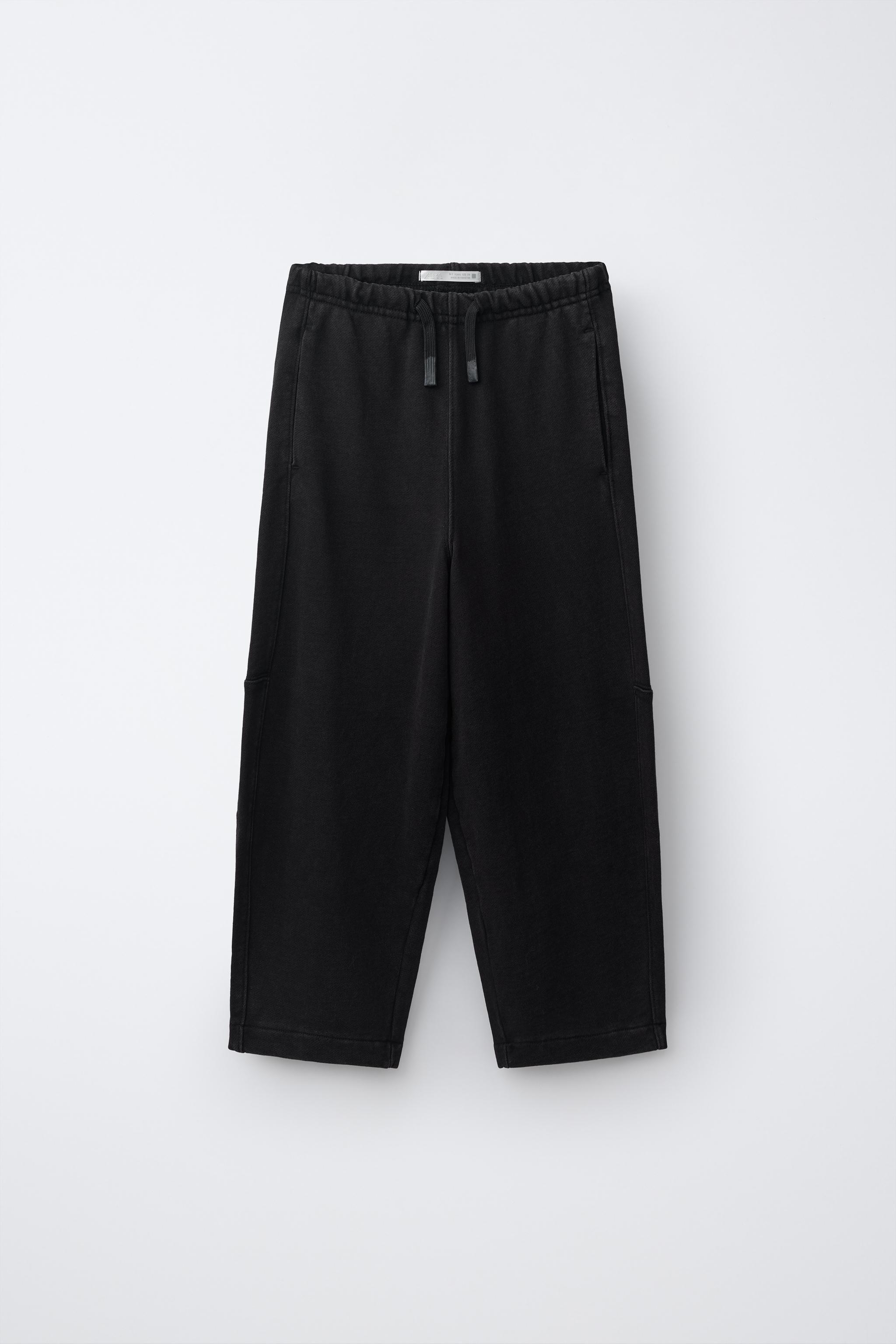 BARREL-LEG WASHED SWEATPANTS — Black