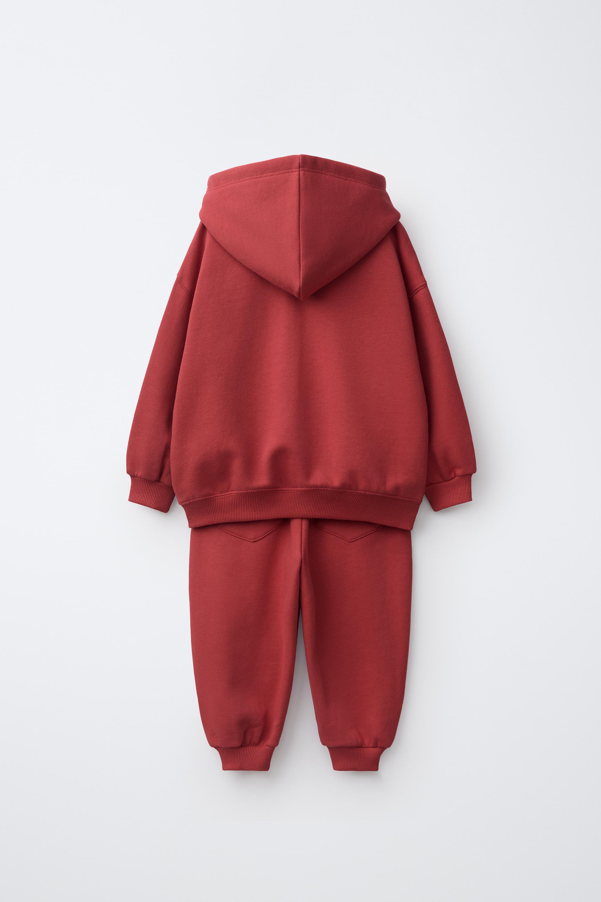 PLAIN HOODIE AND JOGGERS SET — Red