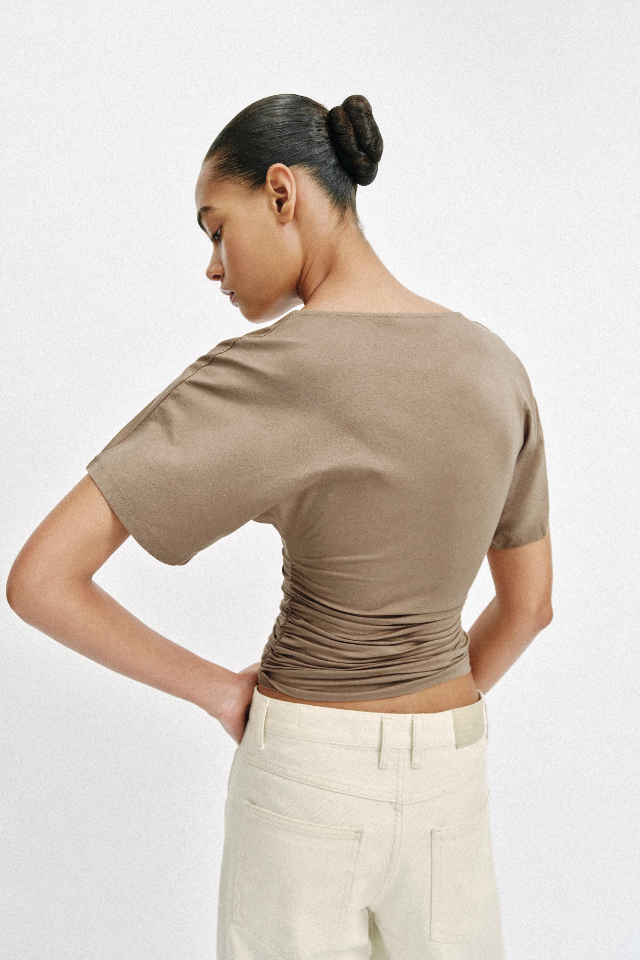 KISA KOLLU DRAPE T-SHIRT - Görsel 5