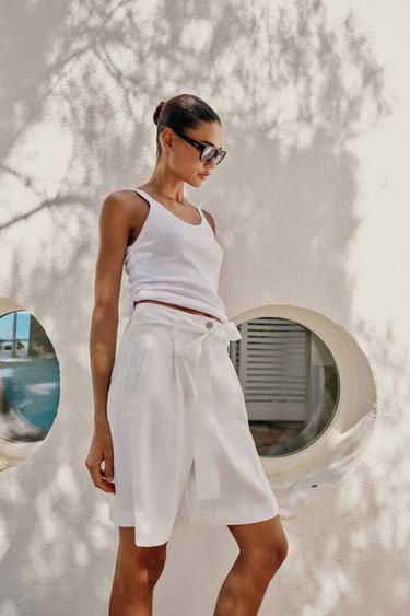 TIE-BELT BERMUDA SHORTS - White by Zara - Image 4
