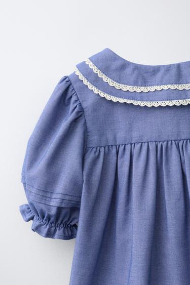 BLOUSE DENTELLE CONTRASTÉE - Bleu / Bleu marine de Zara - Image 3