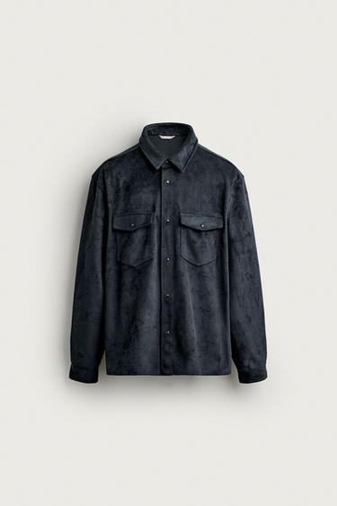 Zara FAUX SUEDE OVERSHIRT - Navy blue