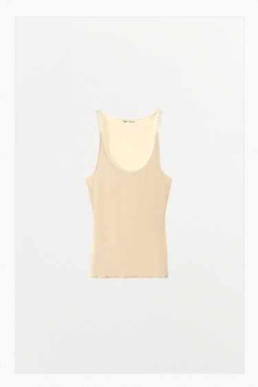 RIB TOP MED BLONDER - råhvid fra Zara
