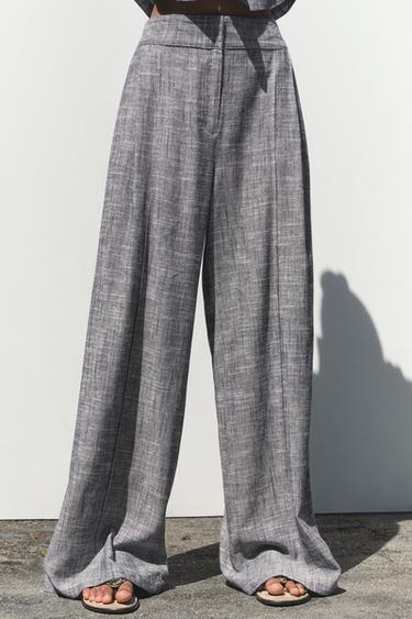 LINEN BLEND WIDE-LEG TROUSERS - Indigo by Zara - Image 1