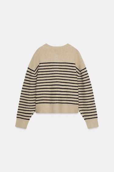 PULL EN MAILLE À RAYURES - Beige / Bleu marine de Zara - Image 6