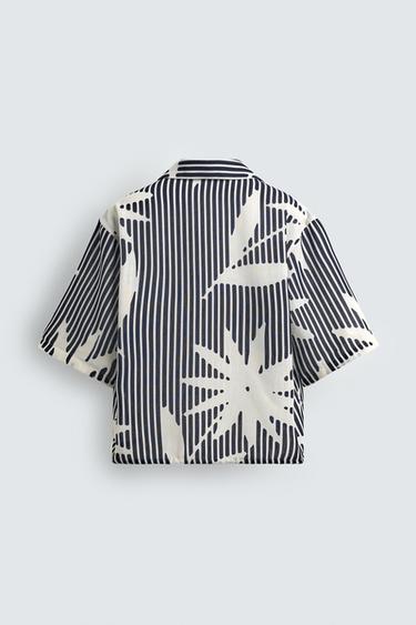 CHEMISE COUPE BOXY À IMPRIMÉ RAYURES - Bleu marine foncé de Zara - Image 7