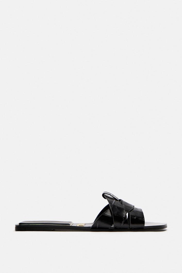 CROSS-STRAP FLAT LEATHER SANDALS Black ZARA India