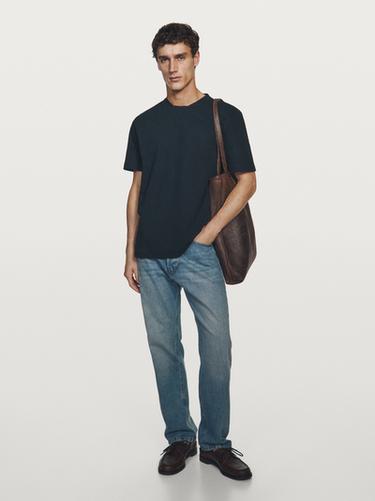 Camiseta manga corta piqué detalle cuello - Marino de Zara