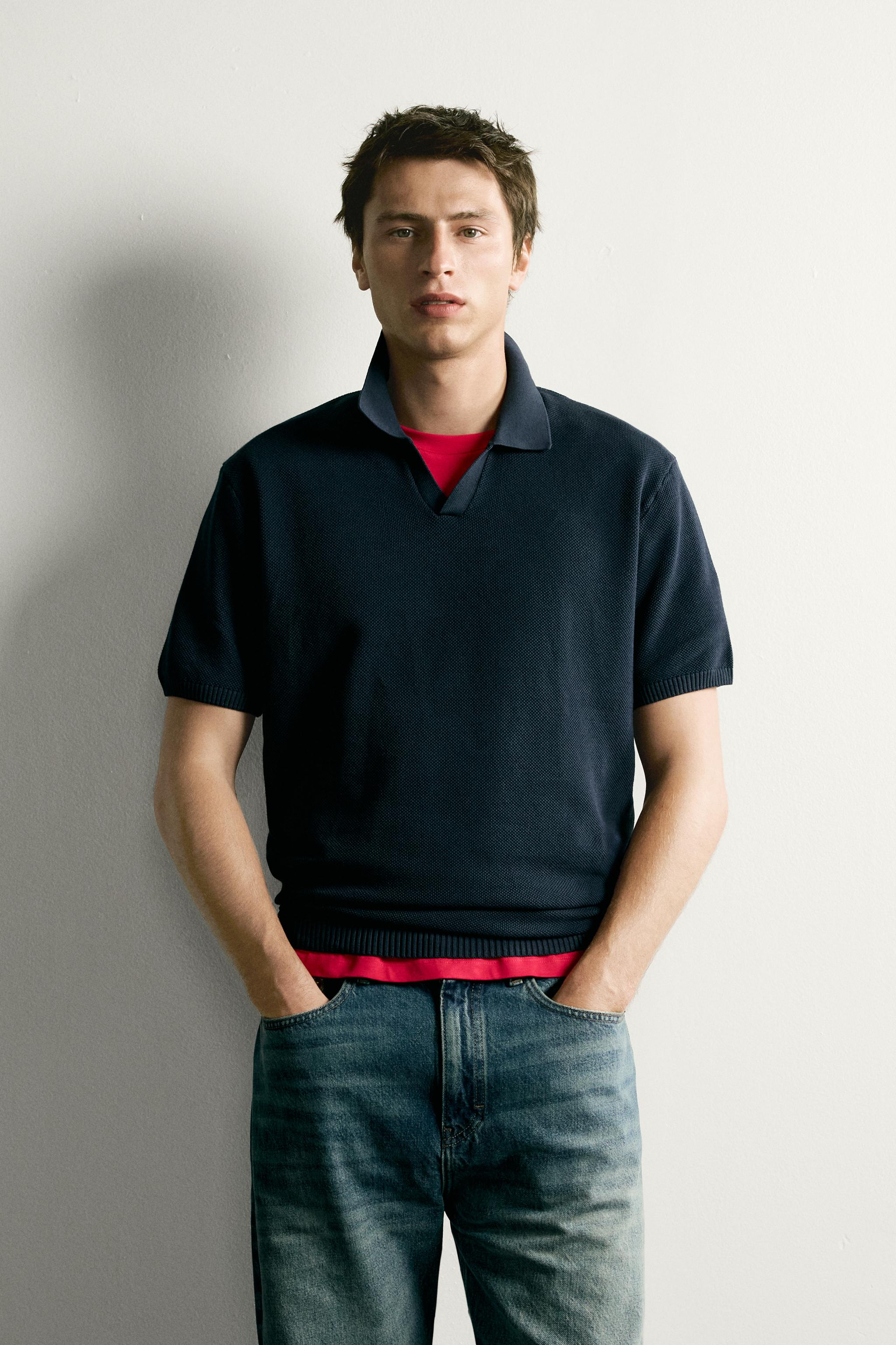TEXTURED REGULAR FIT KNIT POLO — Navy blue (alternate view)