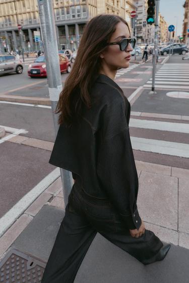 CHEMISE OVERSIZE SURPIQÛRES CONTRASTANTES - Noir de Zara - Image 3
