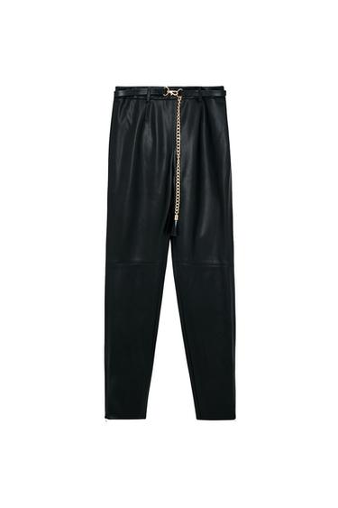 FAUX LEATHER LEGGINGS WITH BELT