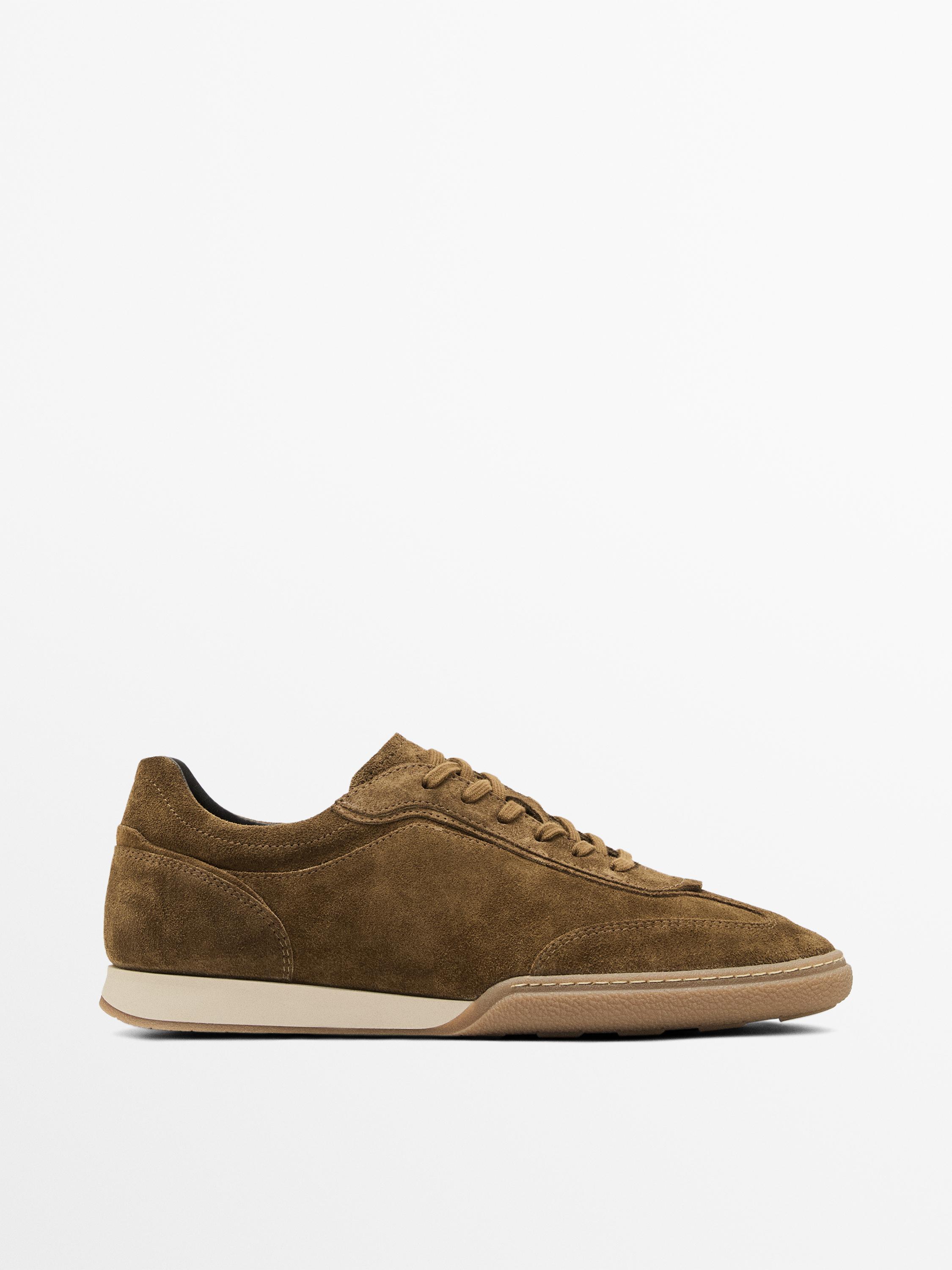 Tennis croûte de cuir semelle contrastante