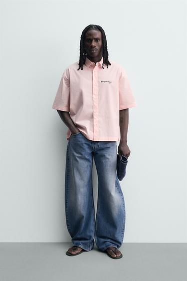 Zara CONTRASTING PRINT STRIPED SHIRT - Pink - Image 0