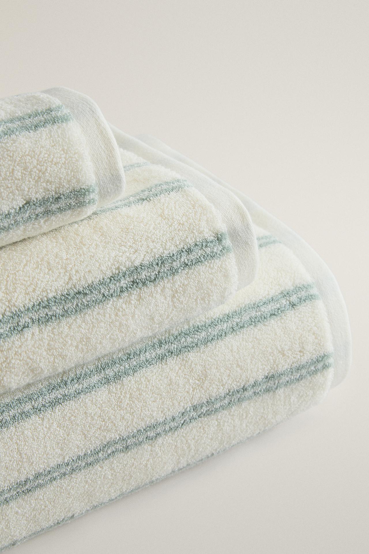 DOUBLE STRIPE BATH TOWEL — Ecru / Green