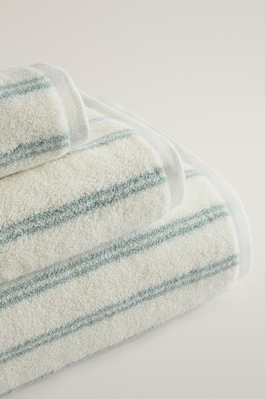 DOUBLE STRIPE BATH TOWEL — Ecru / Green 2