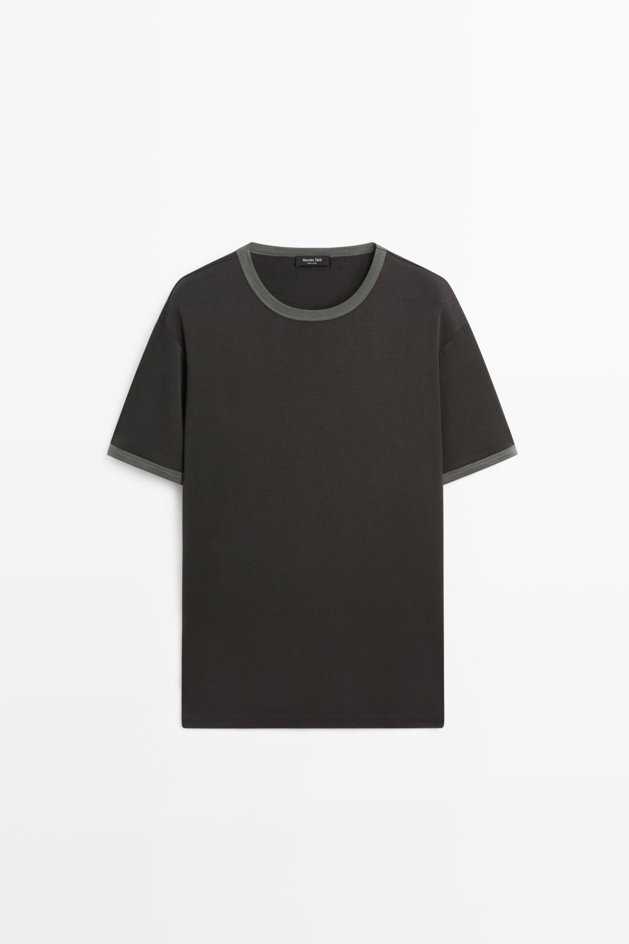 100% cotton contrast neck T-shirt — Charcoal gray