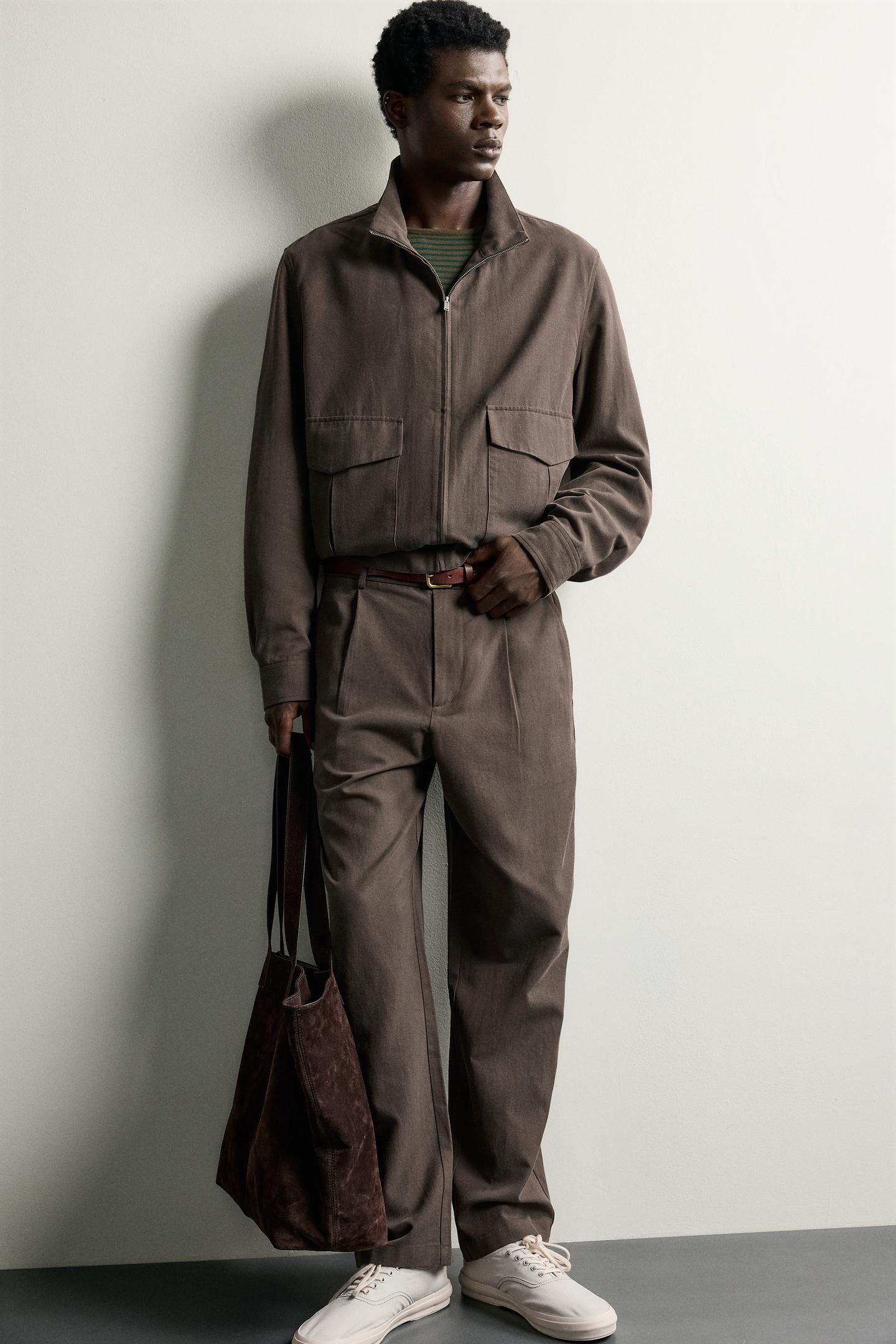 Мужские брюки Zara Relaxed Fit Pleated, цвет: Коричневый — фото 6