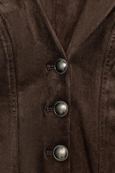 GILET EFFET DAIM À BOUTONS - Marron chocolat de Zara - Image 2