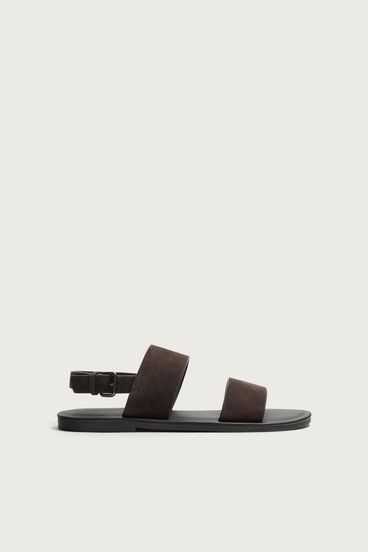 LEATHER STRAP SANDALS — Brown