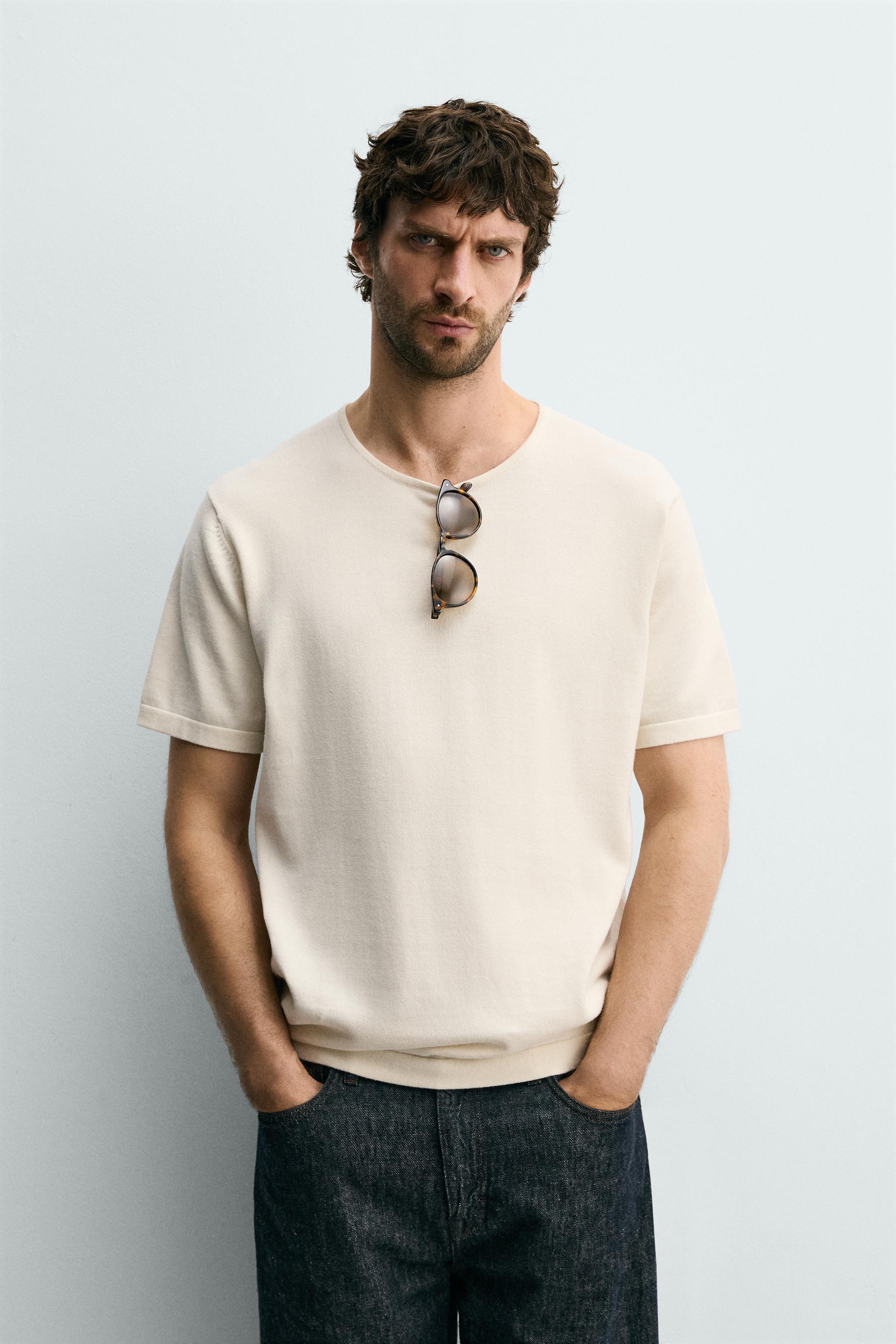 REGULAR FIT KNIT T-SHIRT — Ecru