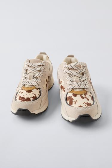 Zara COW LEATHER SNEAKERS - Beige