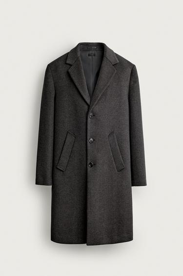 Zara 羊毛混紡標準剪裁大衣 - 棕色