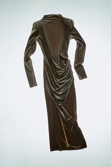 DRAPED VELVET DRESS WITH SHOULDER PADS - Light grey by Zara