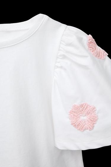 BLUSE IN MATERIALKOMBINATION MIT BLUMENSTICKEREI - Weiß von Zara
