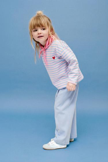 WIDE-LEG INTERLOCK TROUSERS WITH RAISED SLOGAN - Pastel blue by Zara