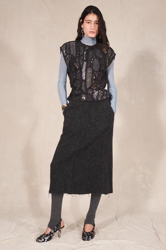 LIMITED EDITION BEADED EMBROIDERED TOP - Dark grey by Zara - Image 0