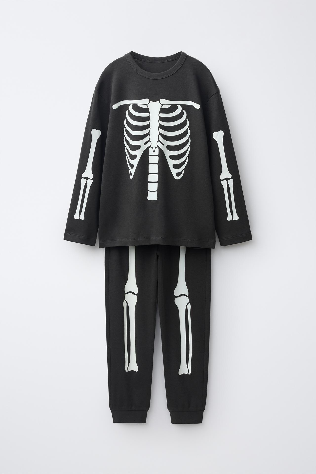 6-14 YEARS/ GLOW-IN-THE-DARK SKELETON PYJAMAS — Anthracite grey