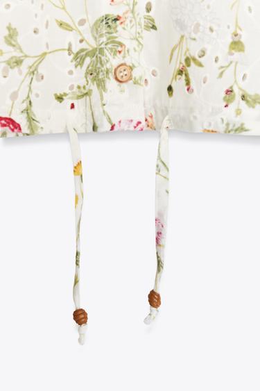 FLORAL PRINT SHIRT WITH CUTWORK EMBROIDERY - Ecru / Red by Zara - Image 6
