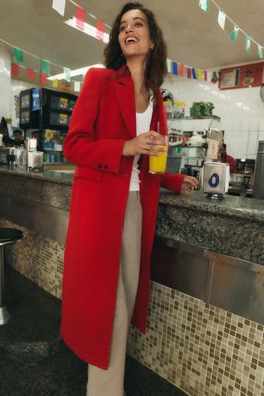 ABRIGO MEZCLA DE LANA ZW COLLECTION - Rojo de Zara