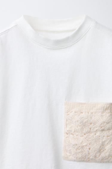 T-SHIRT POCHE CROCHET - Blanc cassé de Zara - Image 2