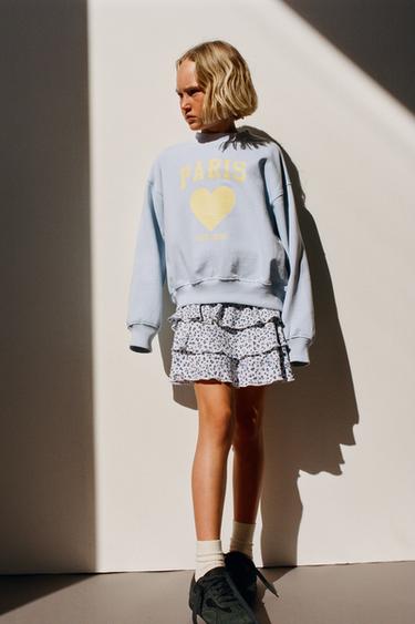 Zara TEXTURED FLORAL SKORT - Blue