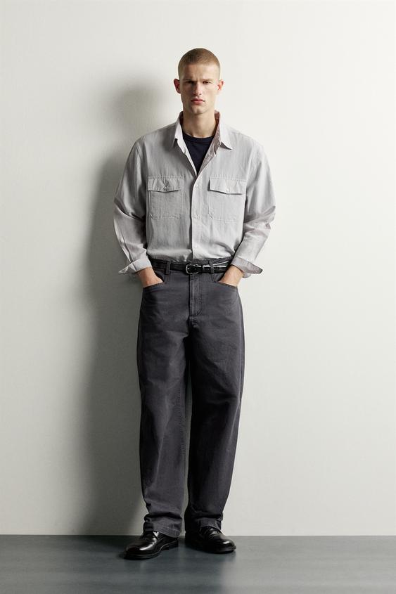 CAMISA FLUIDA CON BOLSILLOS - Gris de Zara - Imagen 0