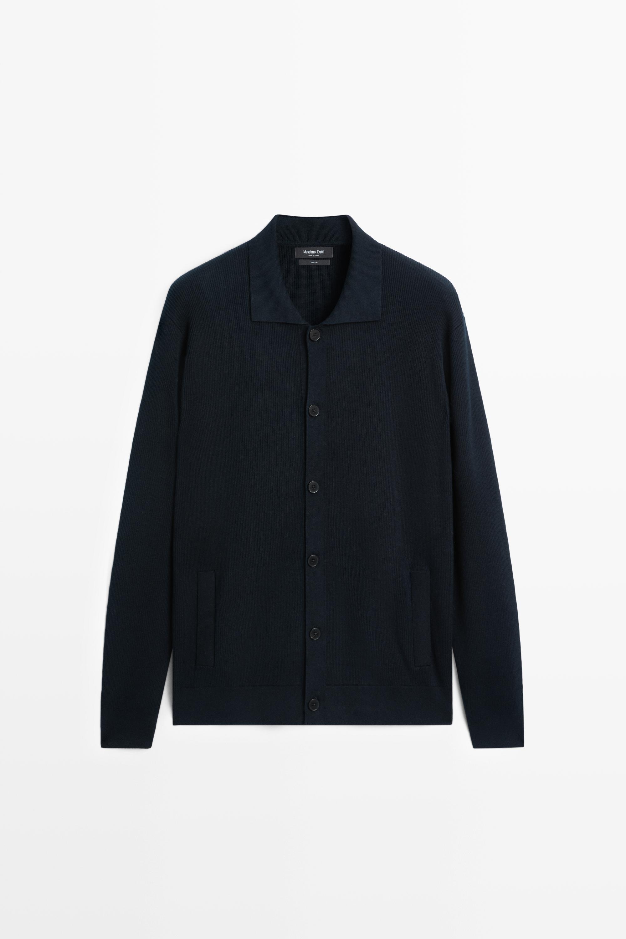 Cardigan en maille 100 % coton à col polo