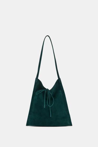 LEATHER MINI FLAT BAG WITH BOW - Green by Zara