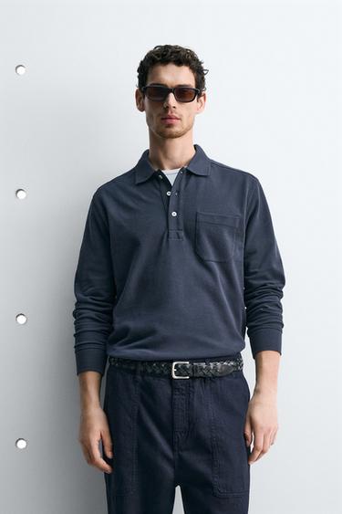REGULAR FIT PIQUÉ POLO SHIRT WITH POCKET - Navy blue by Zara
