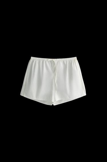 Zara GATHERED SHORTS WITH LACE - Ecru - Image 0