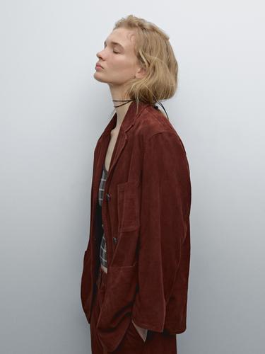 Americana recta piel ante - Teja de Zara
