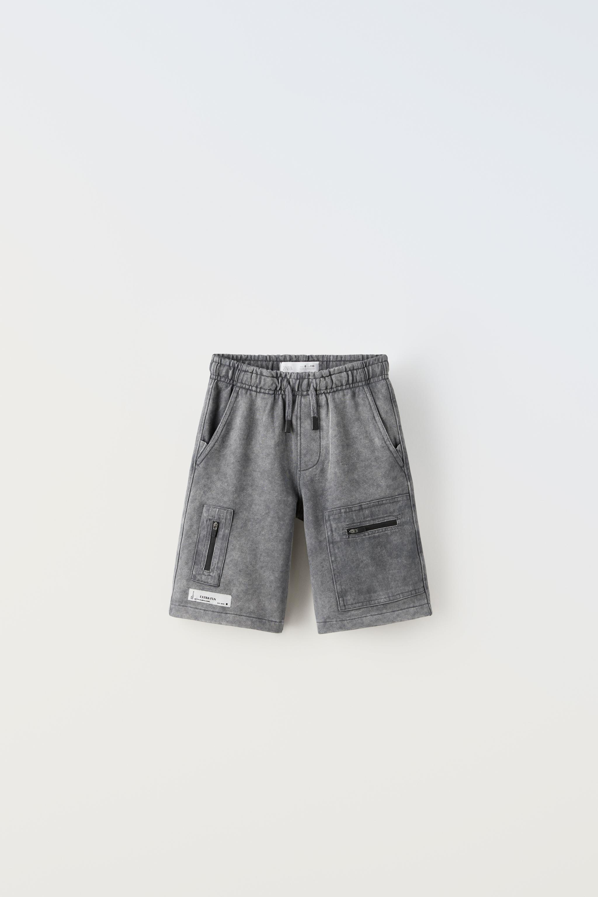 LABEL DETAIL ZIPPERED SHORTS - Faded black | ZARA United States